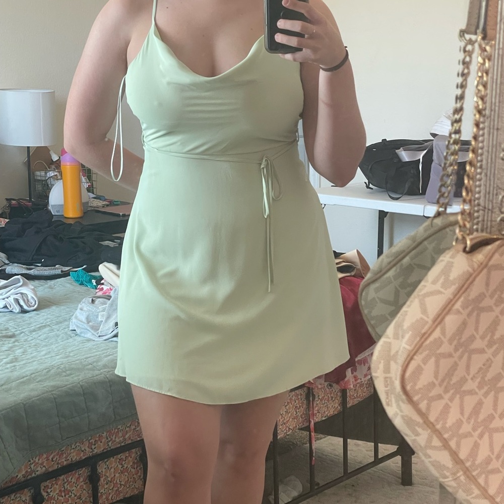 Pistachio cowl neck mini dress
